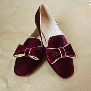J Crew Elegant Red Velvet Loafers with Gold pipimg  Like New